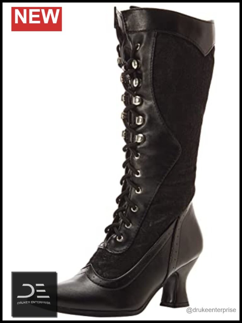 Lace Up Knee High Boots Steampunk Victorian Gothic Costume Shoes Heel